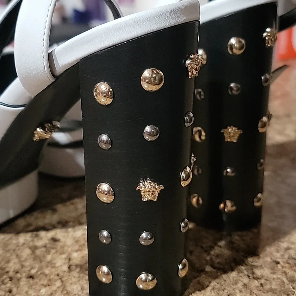 Versace Medusa Studded White Leather Platform Sandals
